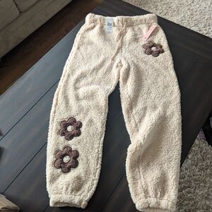 Cozy Cream Sherpa Joggers with Floral Accents